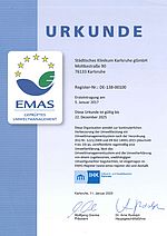 Das Bild zeigt die EMAS Urkunde mit Stand vom 11. Januar 2023.